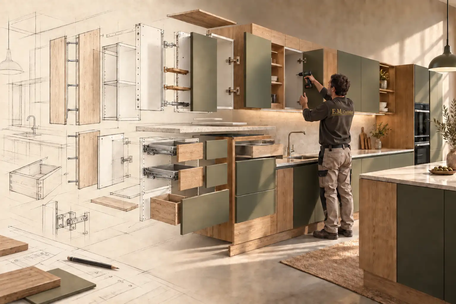 E.M. Cozinhas: do desenho do projeto aos materiais e à montagem da cozinha